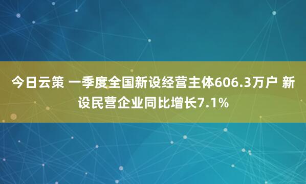 今日云策 一季度全国新设经营主体606.3万户 新设民营企业同比增长7.1%